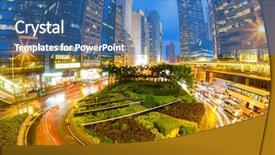  Presentation with fish port - Presentation having central skyline at dusk fish background and a teal colored foreground