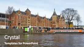  Presentation with amsterdam - Presentation design with central station in the netherlands background and a tawny brown colored foreground