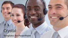  Presentation with call center performance reporting - Slides enhanced with centre d appel - afro-american businessman working background and a  colored foreground