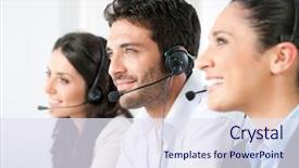  Presentation with call center - Cool new slides with centre d appel - smiling positive young man backdrop and a sky blue colored foreground