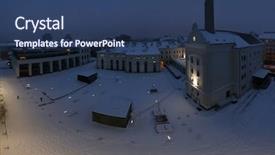  Presentation with traditional mode old vespa scooter - PPT layouts having centre in the old factory background and a  colored foreground