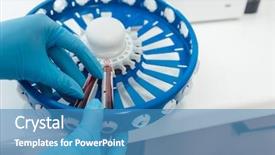  Presentation with tubes - Presentation theme featuring centrifuge - doctor mounting blood tubes background and a teal colored foreground