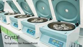  Presentation with machines - Amazing presentation design having centrifuge - medical centrifugal machines in hospital backdrop and a light blue colored foreground