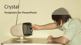  Presentation with old television set - Audience pleasing presentation design consisting of side view of caucasian mid backdrop and a soft green colored foreground