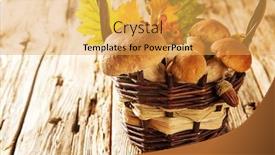  Presentation with crop - Colorful theme enhanced with ceps on wooden table autumn harvest crop backdrop and a yellow colored foreground