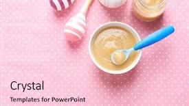 Presentation with baby food - Amazing PPT layouts having ceramic bowl with baby food backdrop and a lemonade colored foreground