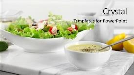  Presentation with salad dressing - Slide set consisting of ceramic bowls with ranch dressing background and a white colored foreground