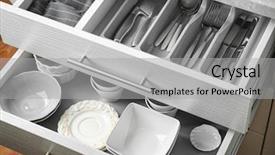  Presentation with cutlery - Beautiful presentation theme featuring ceramic dishware and cutlery backdrop and a light gray colored foreground