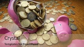  Presentation with pink peones - Presentation theme featuring ceramic fracture - cracked pink pig moneybox closeup background and a  colored foreground