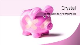  Presentation with pink boxing gloves - Colorful theme enhanced with ceramic fracture - pink pig money box isolated backdrop and a lavender colored foreground