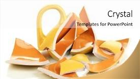  Presentation with white and yellow - Cool new slide deck with ceramic fracture - yellow broken cup isolated backdrop and a  colored foreground