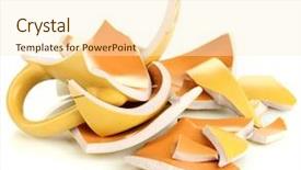  Presentation with yellow - Audience pleasing PPT theme consisting of ceramic fracture - yellow broken cup isolated backdrop and a  colored foreground