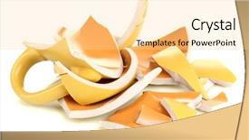  Presentation with blue white and yellow - Amazing slide set having ceramic fracture - yellow broken cup isolated backdrop and a  colored foreground