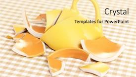  Presentation with yellow - Slide deck enhanced with ceramic fracture - yellow broken cup on table background and a  colored foreground