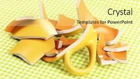  Presentation with blue and yellow green - PPT theme enhanced with ceramic fracture - yellow broken cup on table background and a  colored foreground