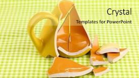 Presentation with interior design yellow and green - Beautiful slide deck featuring ceramic fracture - yellow broken cup on table backdrop and a  colored foreground