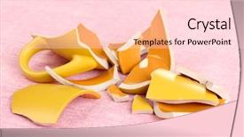  Presentation with purple teal yellow pink and orange - Presentation theme consisting of ceramic fracture - yellow broken cup on table background and a  colored foreground