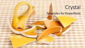  Presentation with teal and yellow wallpaper - Amazing slide set having ceramic fracture - yellow broken cup on table backdrop and a  colored foreground
