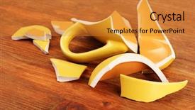  Presentation with yellow - Slide set consisting of ceramic fracture - yellow broken cup on wooden background and a  colored foreground