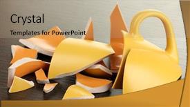  Presentation with yellow - Beautiful PPT theme featuring ceramic fracture - yellow broken cup on wooden backdrop and a  colored foreground