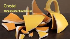  Presentation with yellow - Beautiful PPT theme featuring ceramic fracture - yellow broken cup on wooden backdrop and a  colored foreground