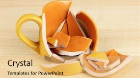  Presentation with pineapple a yellow wooden - Theme featuring ceramic fracture - yellow broken cup on wooden background and a  colored foreground