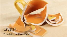  Presentation with yellow - PPT theme with ceramic fracture - yellow broken cup on wooden background and a  colored foreground