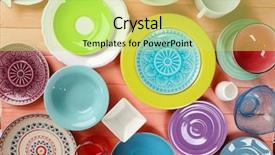  Presentation with catering banquet table different - Audience pleasing theme consisting of ceramic glass - different tableware on wooden table backdrop and a yellow colored foreground