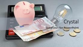  Presentation with power bank - Presentation design consisting of ceramic piggy bank with calculator background and a light blue colored foreground