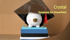  Presentation with piggy bank - Colorful presentation theme enhanced with ceramic piggy bank with graduation backdrop and a tawny brown colored foreground