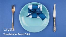  Presentation with father birthday - Audience pleasing PPT layouts consisting of ceramic-plate-with-a-cutlery backdrop and a teal colored foreground