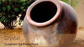  Presentation with pottery - Audience pleasing presentation design consisting of ceramic pottery big wine pot backdrop and a coral colored foreground