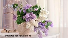  Presentation with flowers vase - Cool new slide deck with ceramic vase with beautiful lilac flowers on wooden table backdrop and a coral colored foreground
