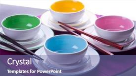  Presentation with chopsticks - Slide set consisting of ceramic vessels - blue chinese bowl with chopsticks background and a ocean colored foreground