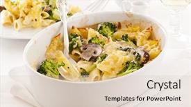  Presentation with carbohydrates carbohydrate pasta rice - Cool new slide set with ceramic vessels - casserole with pasta broccoli backdrop and a  colored foreground