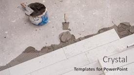  Presentation with wood tools - PPT theme with ceramic-wood-effect-tiles background and a light gray colored foreground