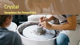  Presentation with women making - Slide deck with clay potter's wheel background and a coral colored foreground