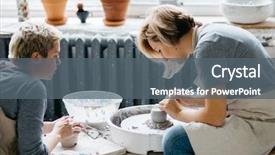  Presentation with women making - Theme having clay potter's wheel background and a gray colored foreground