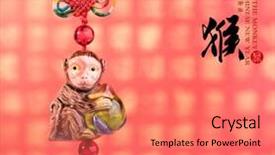  Presentation with chinese calligraphy - Slide set enhanced with ceramics monkey chinese calligraphy translation background and a coral colored foreground
