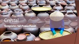  Presentation with soy sauce - Presentation theme with ceramics-pots-where-soya-beans and a gray colored foreground