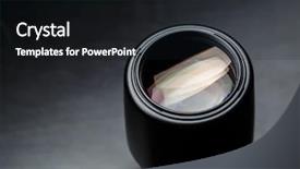  Presentation with lens - Audience pleasing presentation consisting of cercle de qualite - camera lens on black background backdrop and a dark gray colored foreground