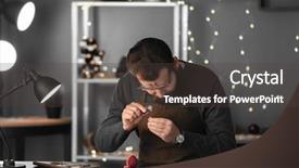  Presentation with taperecorder workshop - Theme having cercle de qualite - jeweler working in workshop background and a  colored foreground