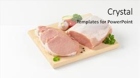  Presentation with tenderloin - Slide set enhanced with cerdo - chopped raw pork tenderloin background and a white colored foreground
