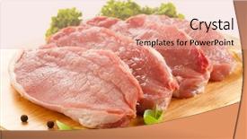  Presentation with steak and pork chops - Slide set having cerdo - fresh raw pork chops background and a coral colored foreground