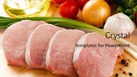  Presentation with cutting board - Presentation theme featuring cerdo - raw pork on cutting board background and a coral colored foreground