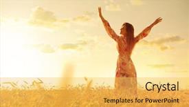  Presentation with summer wheat field blue - Amazing PPT theme having cereal - young girl wheat field backdrop and a yellow colored foreground