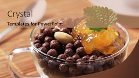  Presentation with chocolate cereal - Beautiful presentation design featuring cereal chocolate balls with jam backdrop and a coral colored foreground