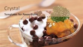  Presentation with chocolate cereal - Beautiful presentation design featuring cereal chocolate balls with marmalade and cream backdrop and a coral colored foreground