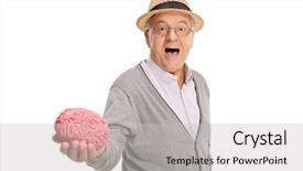  Presentation with cerebellum - Presentation design featuring cerebellum - mature man showing a brain background and a light gray colored foreground