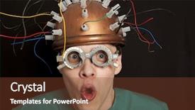  Presentation with inventor - Colorful theme enhanced with cerebrum - cheerful crazy inventor helmet backdrop and a tawny brown colored foreground